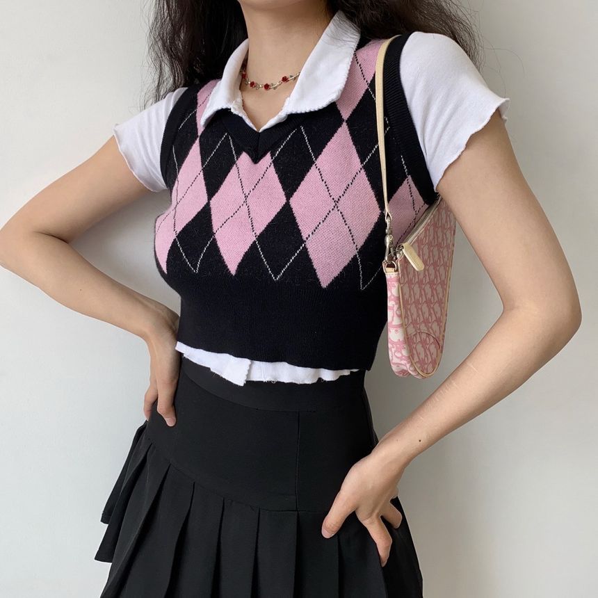 Rorah - V-hals Argyle Trui Vest