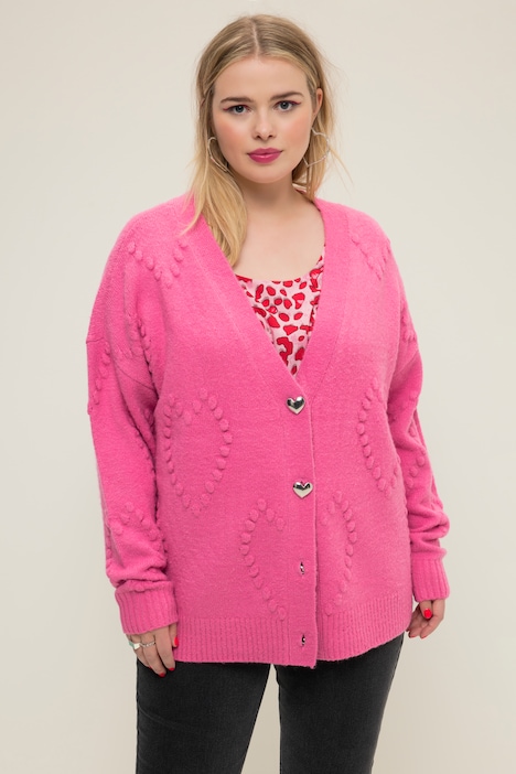 Strickjacke, oversized, Heart-Muster, V-Ausschnitt