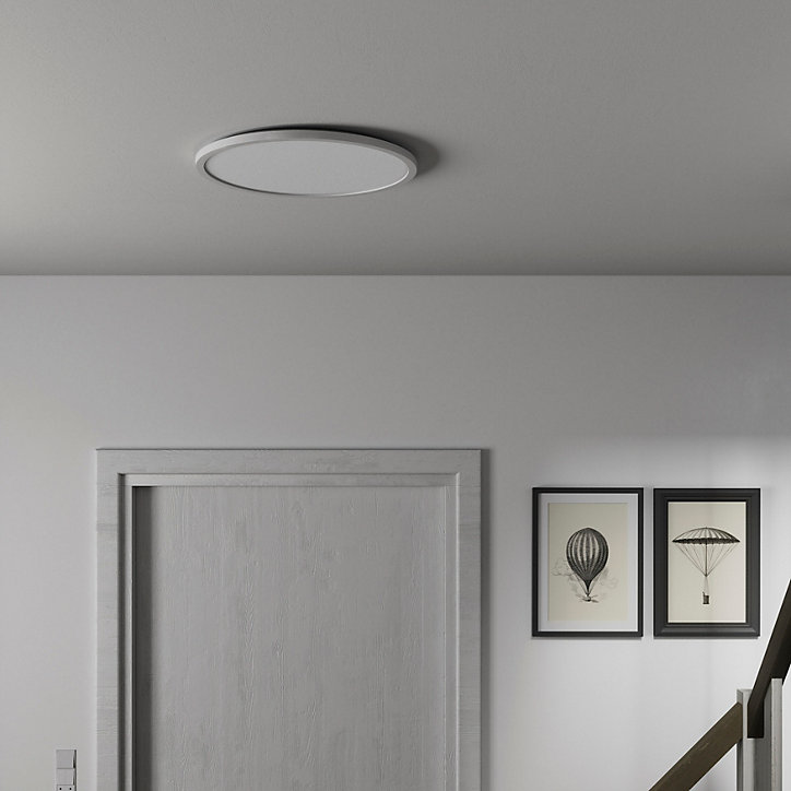 Plafonnier LED intégrée dimmable 3000lm 24W IP44 blanc froid, blanc naturel et blanc chaud GoodHome Flush blanc mat H.2.5 x Ø42 cm
