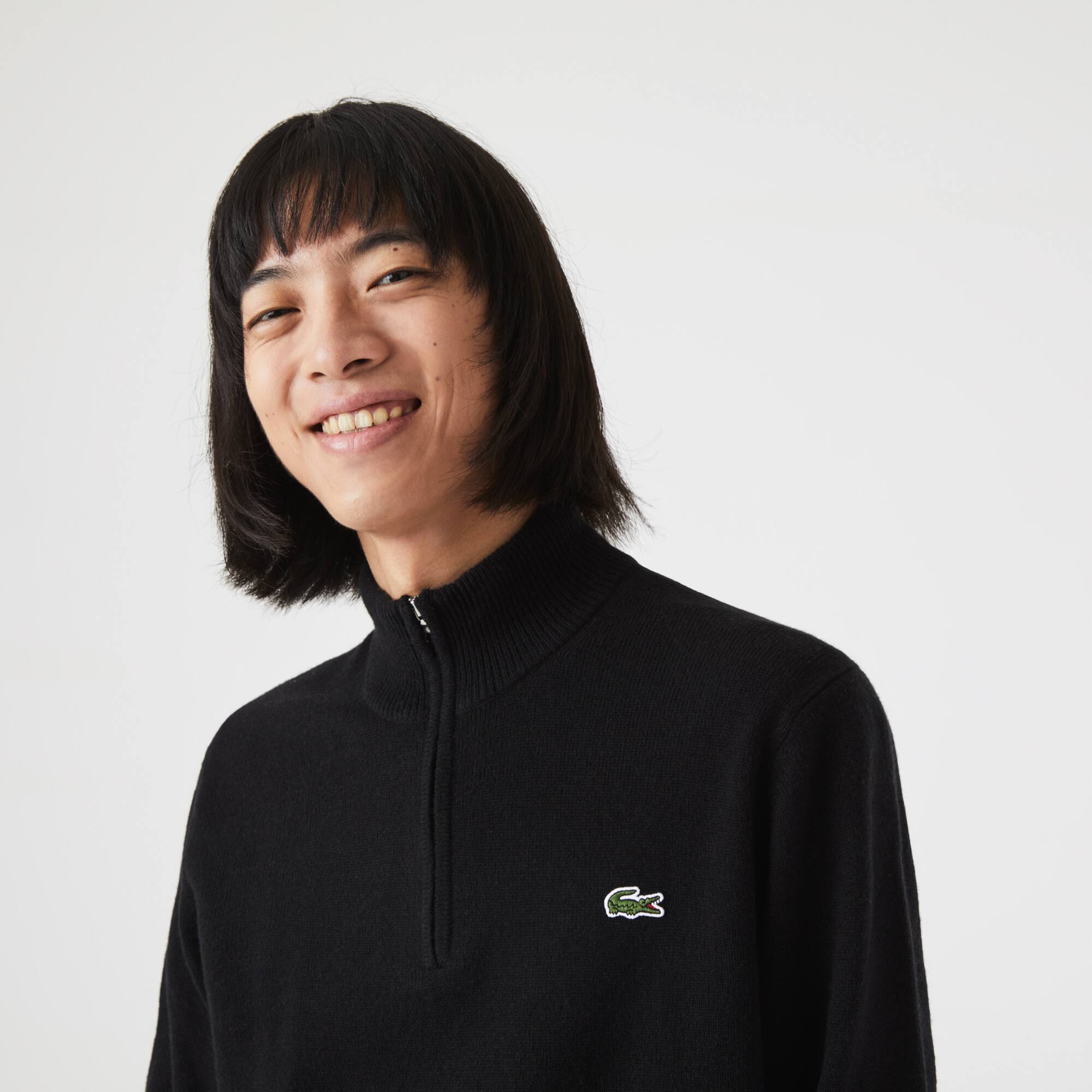 Pull camionneur en laine unie Pullovers - Noir - Lacoste - Homme