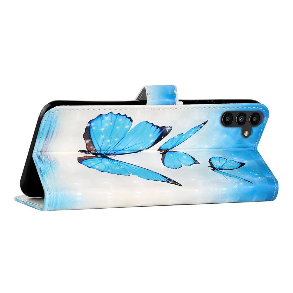 Samsung Galaxy S24 FE Leder Tasche mit Kartenfächern - Schmetterlinge (Blau)
