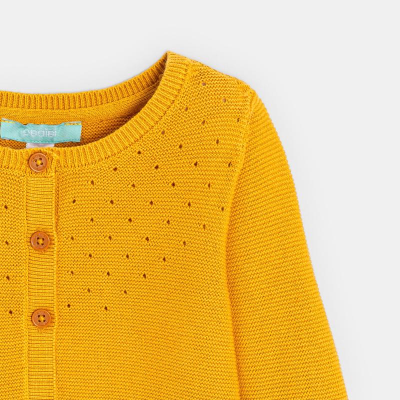 Gilet maille tricot effet pointelle jaune bébé fille Jaune