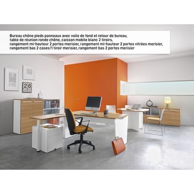 Bureau YES ! - 140 cm - Pieds panneaux fixes - Merisier