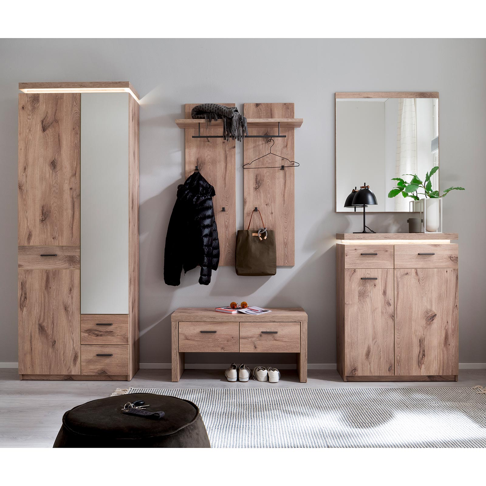 Garderobenpaneel - Viking Oak - mit Kleiderstange - 4 Haken
