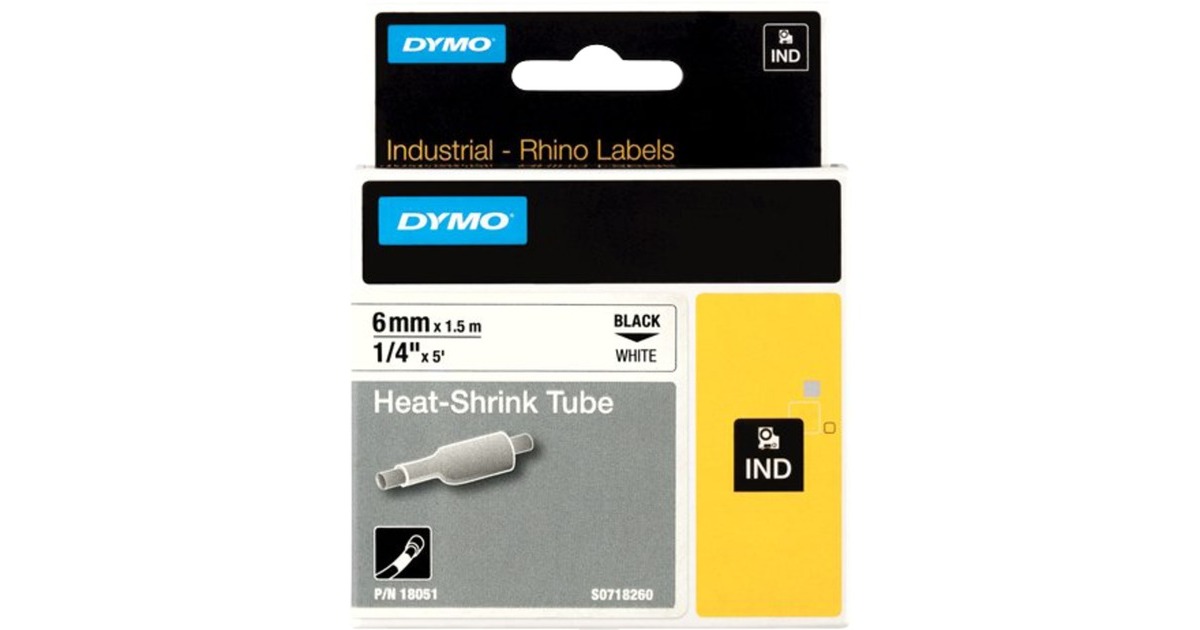 DymoIND krimpkous zwart op wit, 6 mm x 1,5 meter label krimpkous