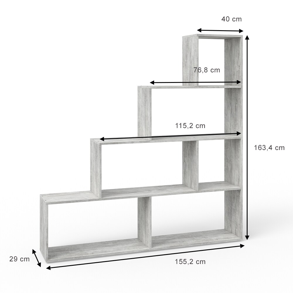 Vicco Treppenregal ASYM Raumteiler beton Bücherregal Standregal Aktenregal Hochregal Aufbewahrung Regal