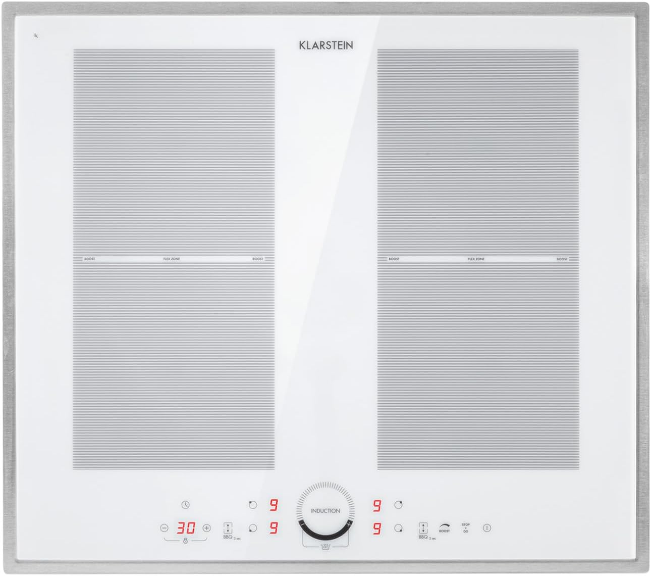 Klarstein Kochfeld, Glaskeramik, 4 Platten, Einbaukochfeld mit Touch-Display, Digitalanzeige und Timer-Funktion, Schnelles Aufheizen, 7000 Watt