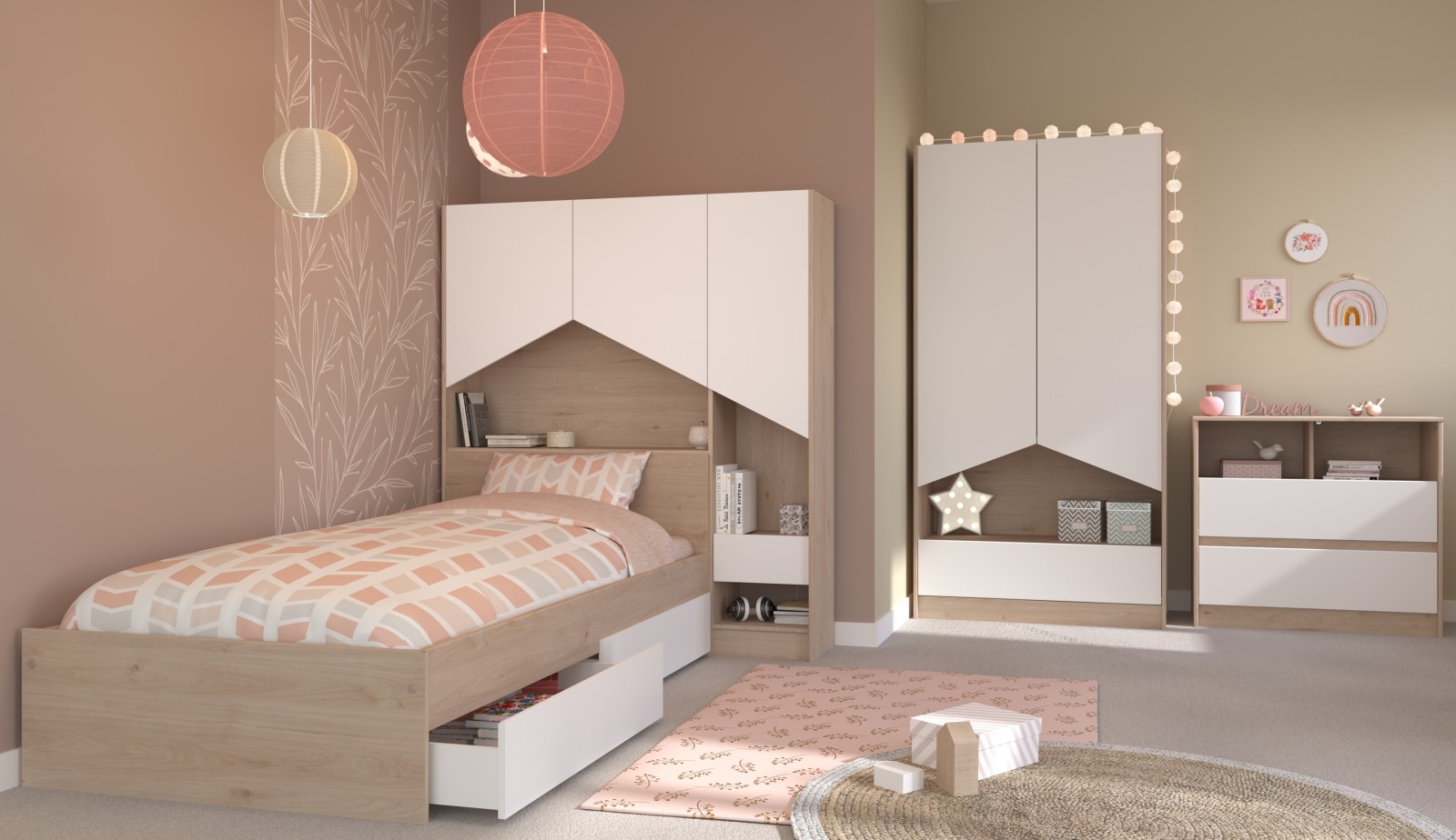 5-teiliges Kinderzimmer SHELTER 2 - Jackson Eiche - weiß