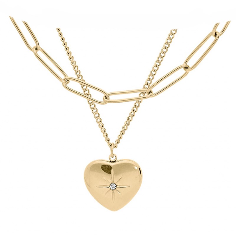 Collier Double chaine - Acier jaune