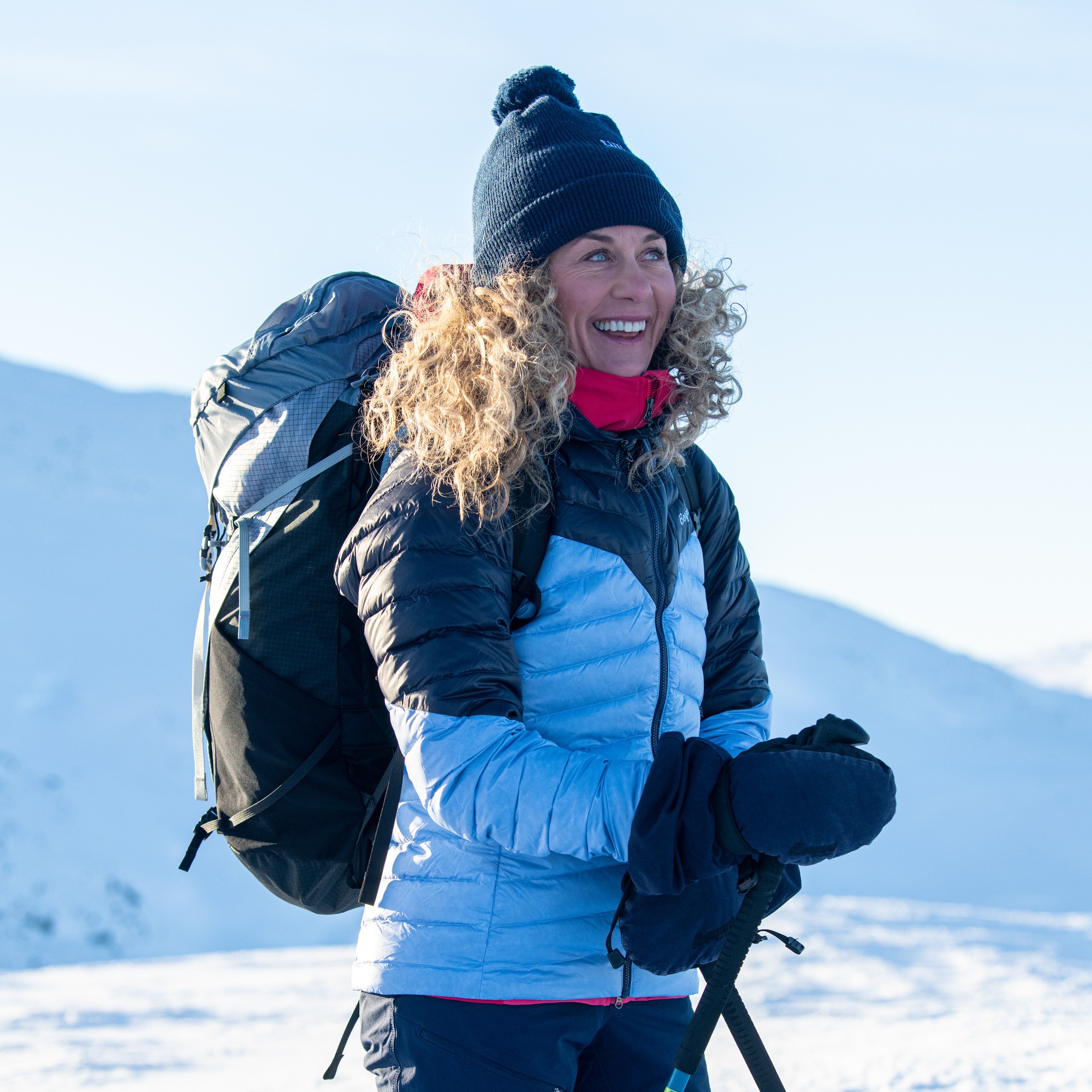 Tind Light Down Jacket Hood Dame Blueberry Milk/Navy Blue