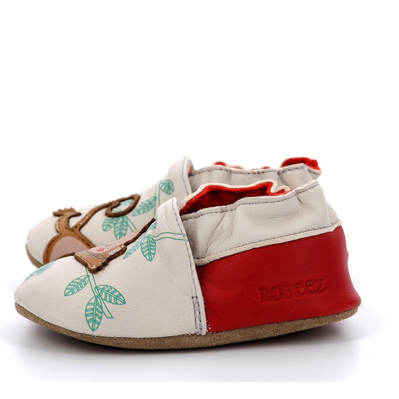 Robeez Robeez Chaussons Acrobatic Monkey Beige Clair Rouge