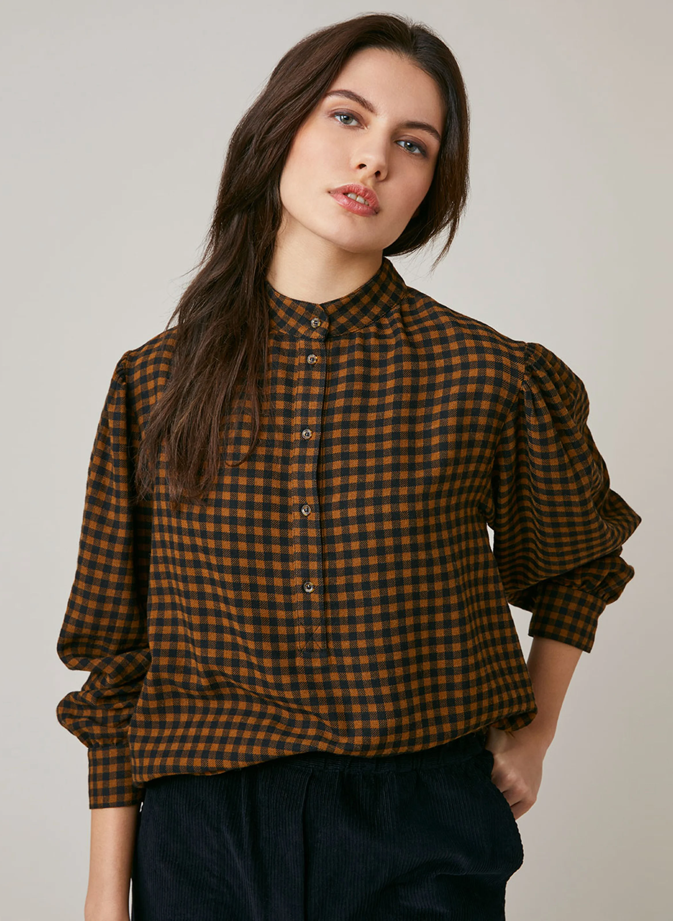 FLORINDA - Blouse droite à carreaux| Marron