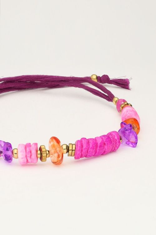 Art paarse koord armband met roze kralen