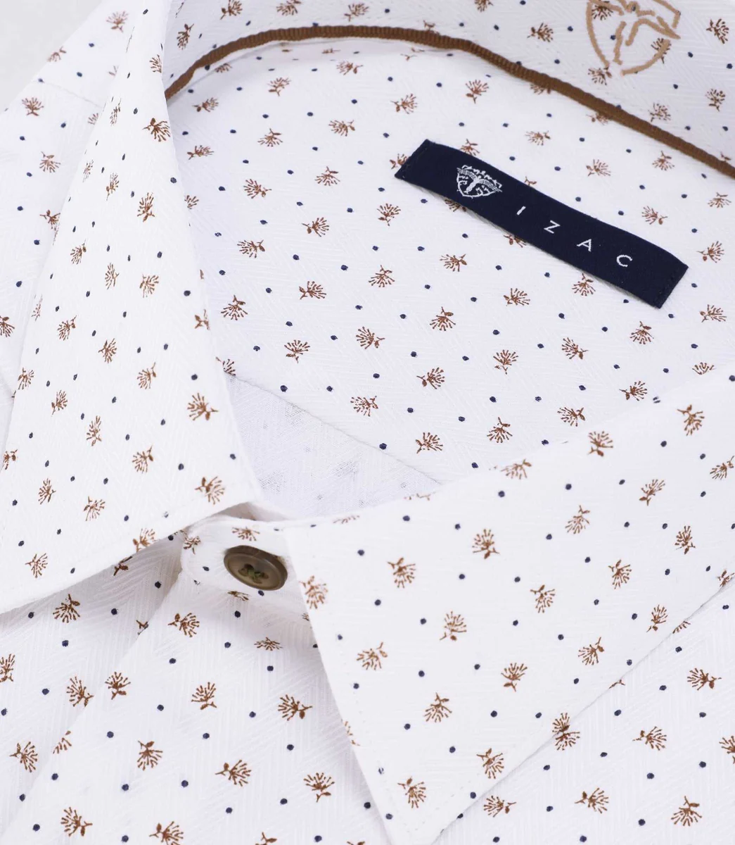 Chemise avec micro motifs blanche et camel