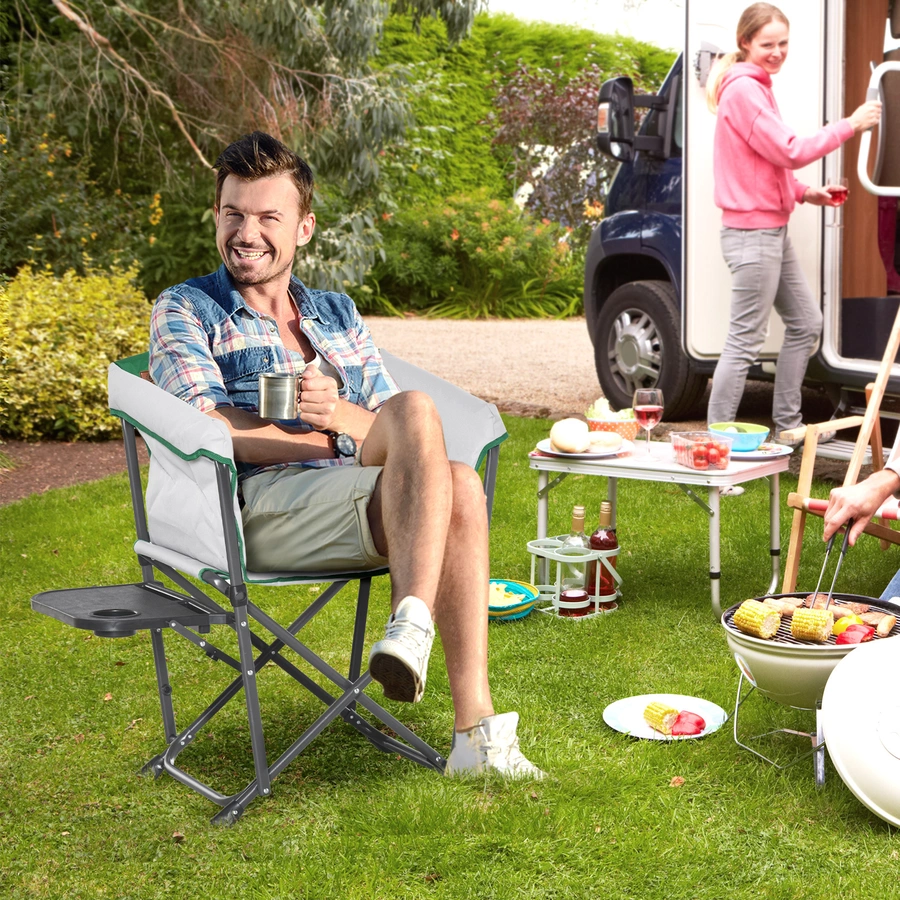 Outsunny Campingstuhl mit Getränkehalterung weiss, grün