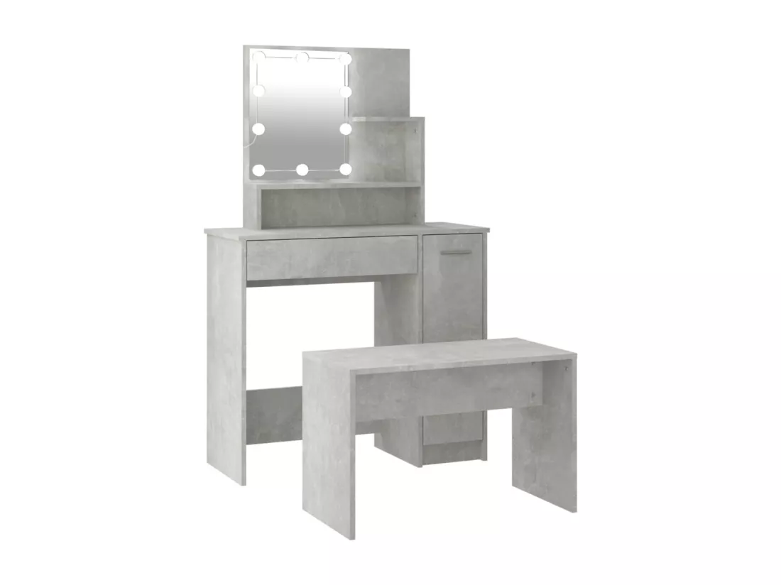 Ensemble de coiffeuse avec LED Gris béton Bois d'ingénierie