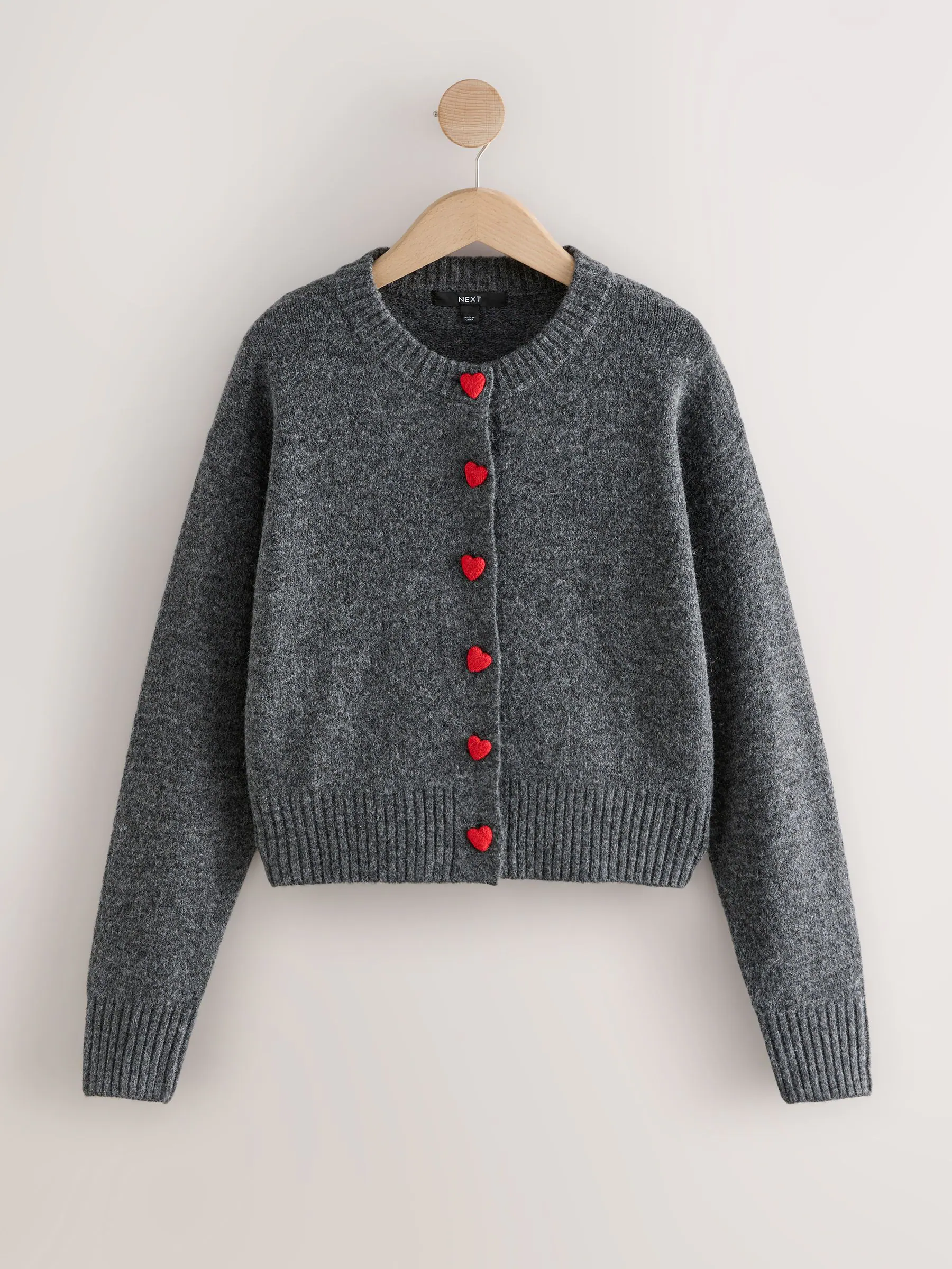 Grijze/Rode Hartknopen - Gebreid vest met ronde hals