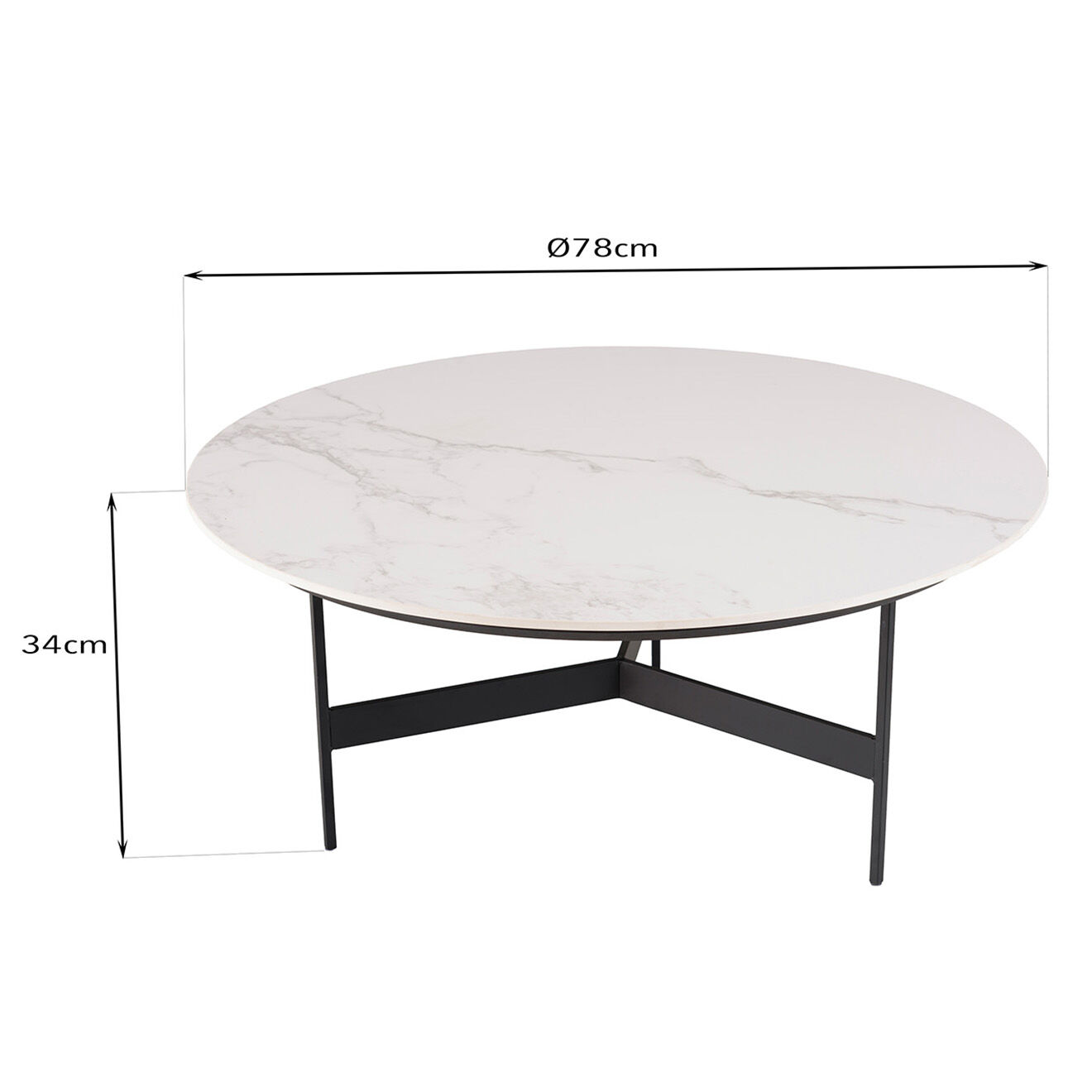 Macabane Table basse ronde plateau effet marbre Daly noir/blanc - 78x78 cm