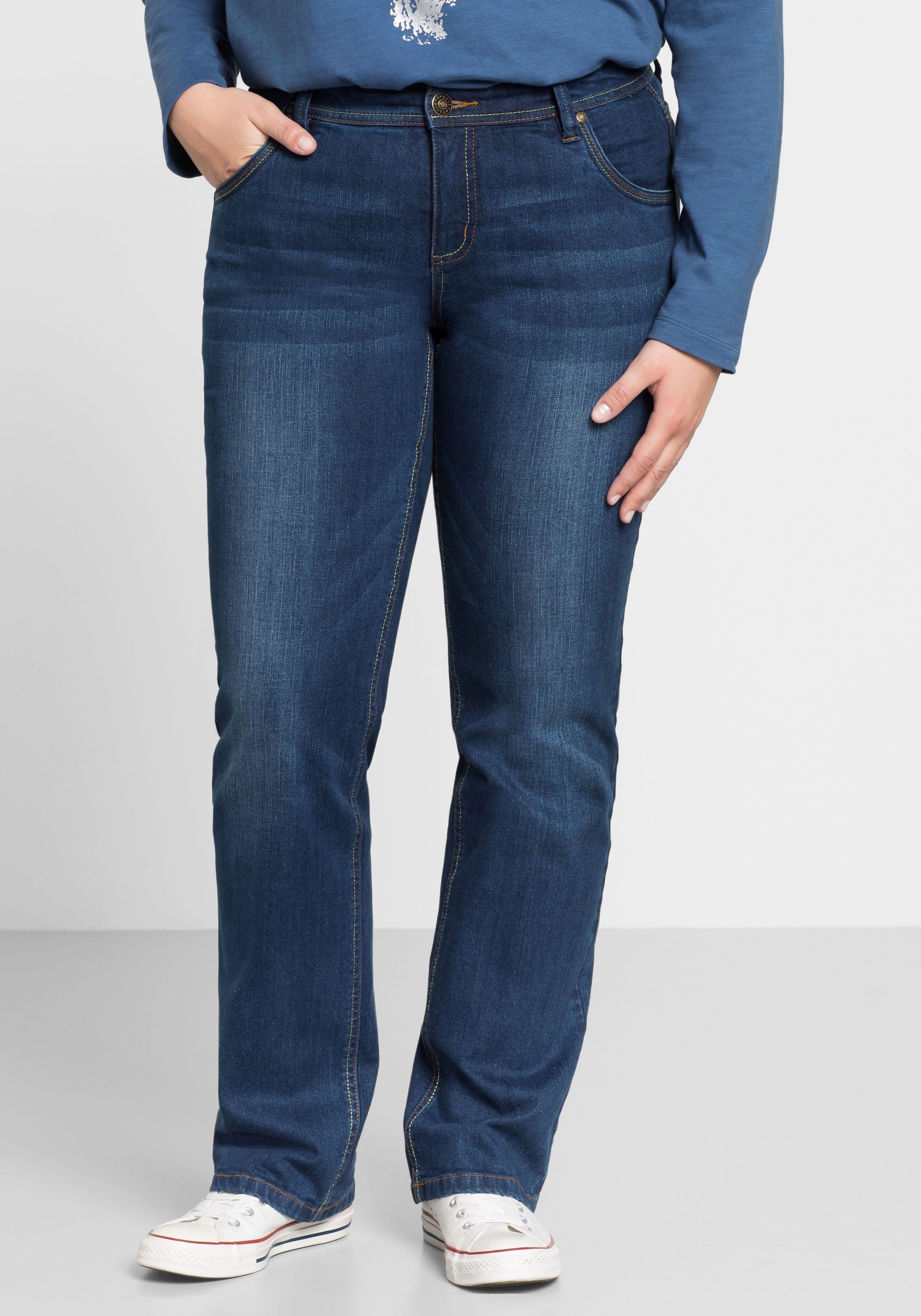 Gerade Stretch-Jeans mit Used-Effekten
