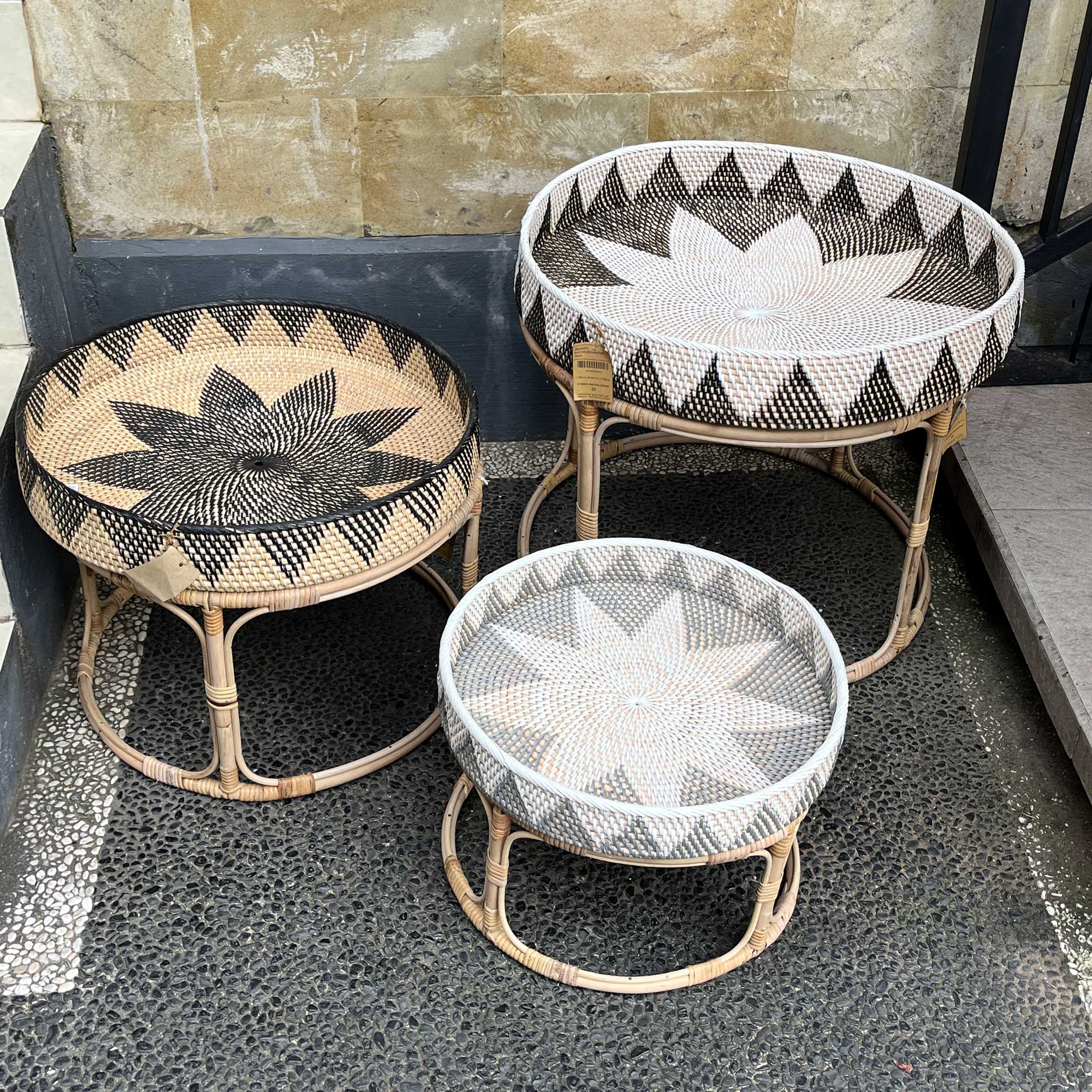 3er-Set Tablett-Tisch 'Lombok' aus Rattan von fischer's lagerhaus