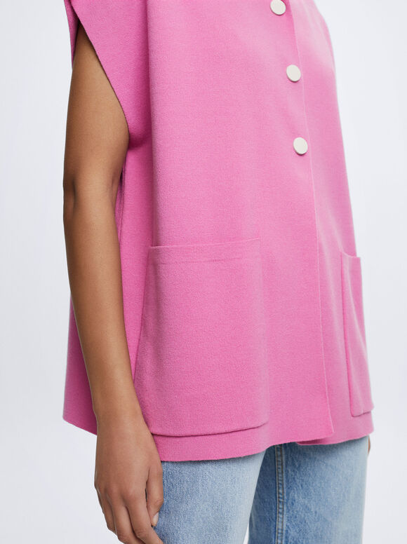 Poncho de malha de manga curta - Rosa