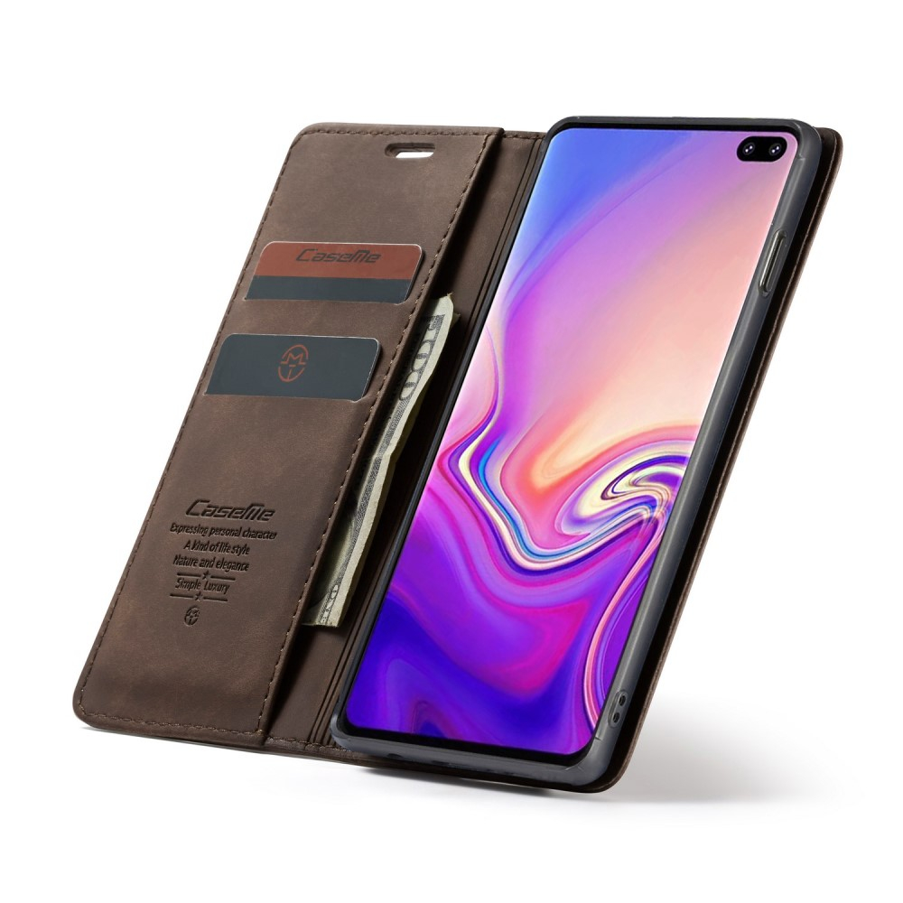 Samsung Galaxy S10 Leder Tasche Flip Wallet Etui mit Kartenfächern - Dunkelbraun