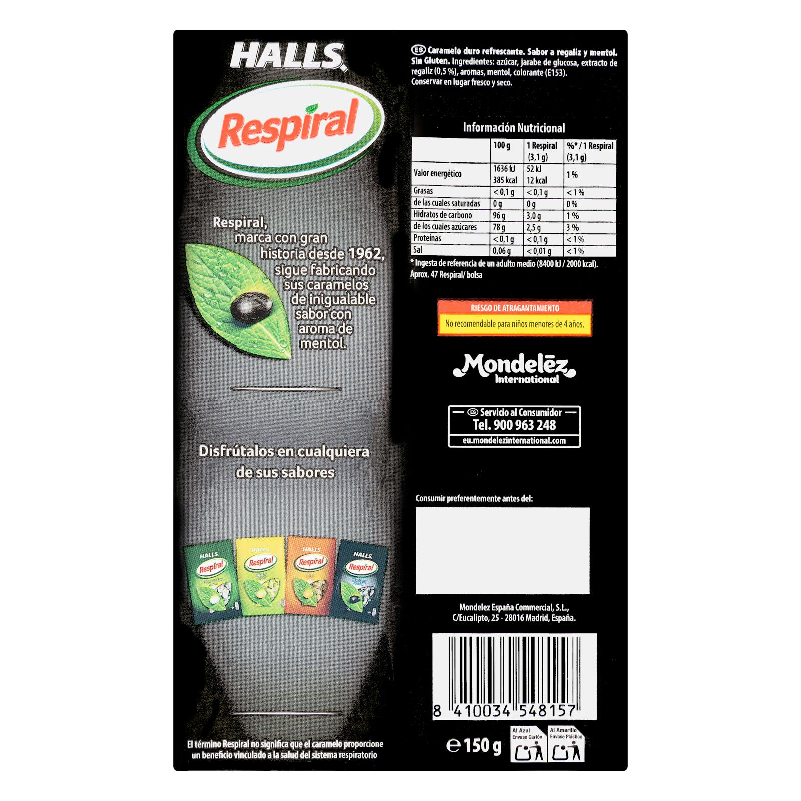 Bonbons à la réglisse et au menthol Respiral Halls