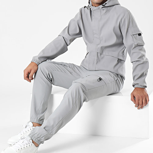 Ensemble Veste Zippée Et Pantalon Cargo Noir Gris