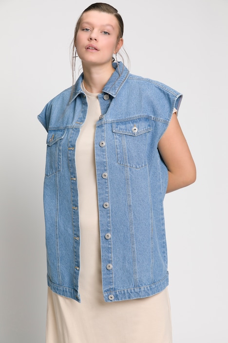 Jeansweste, oversized, Hemdkragen, Taschen