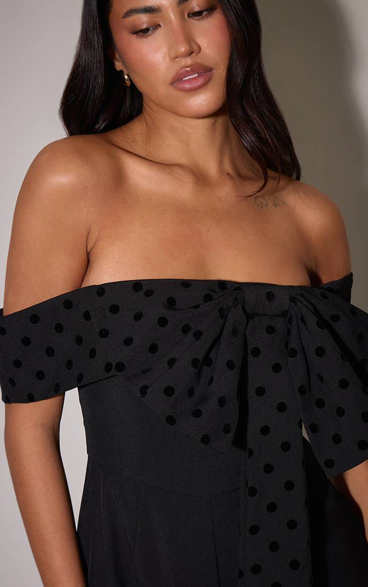Noir Combi-short Tissée Avec Nœud En Velours Contrasté
