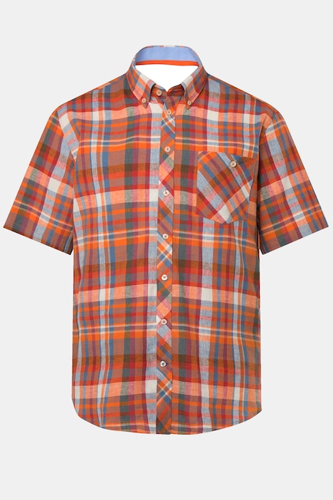 Boston Park Leinenmix-Karohemd, Halbarm, Streifen, Buttondown-Kragen, Comfort Fit, bis 8 XL