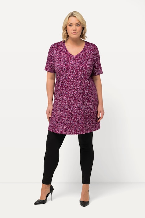 Longshirt, bedruckt, A-Linie, V-Ausschnitt, Halbarm