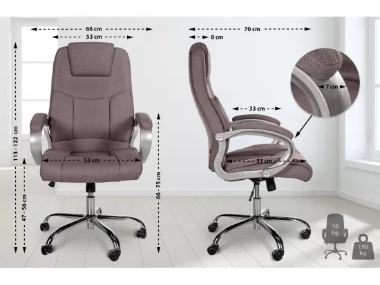 Chaise de bureau - Tissu & Métal chromé - Taupe - XL Apoll