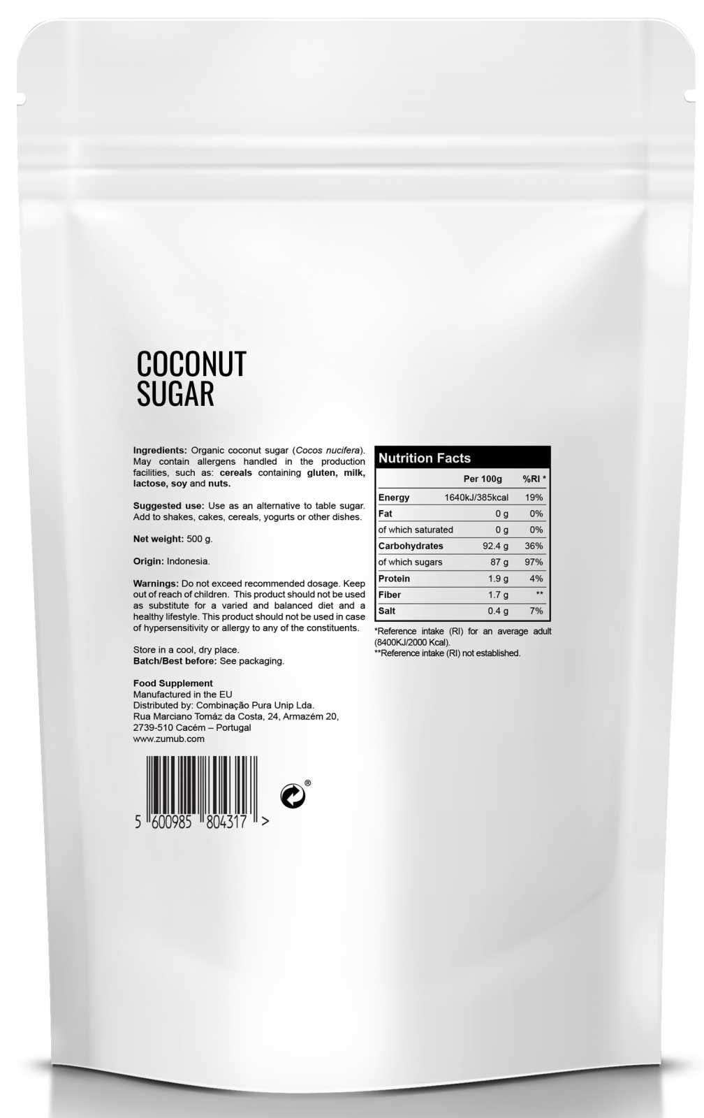 Açúcar de coco Zumub 250g