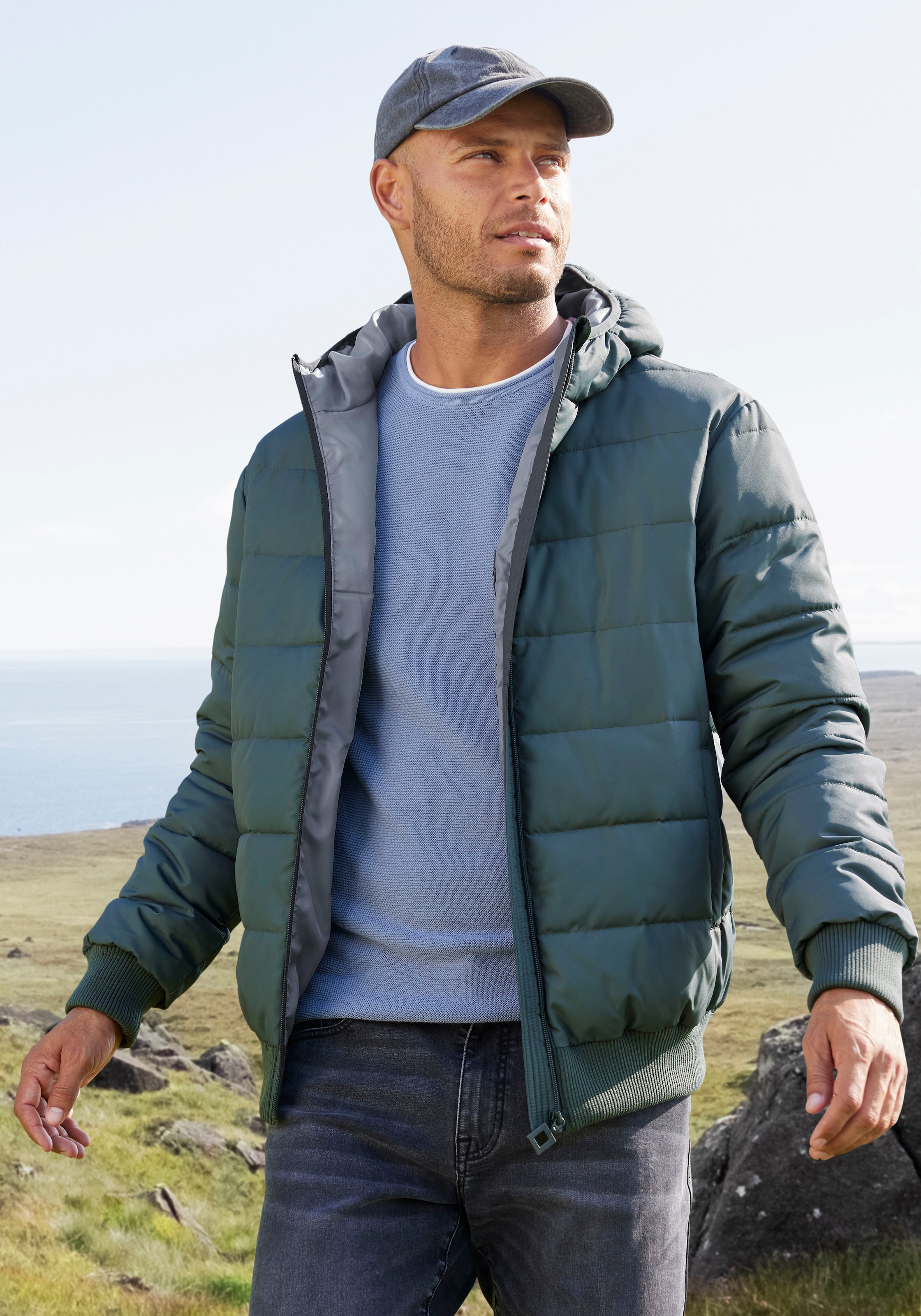 John Devin Steppjacke mit Kapuze Outdoorjacke mit Strickbündchen