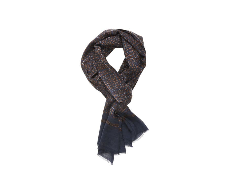 Écharpe Laine Navy motif Fauve Et Gris