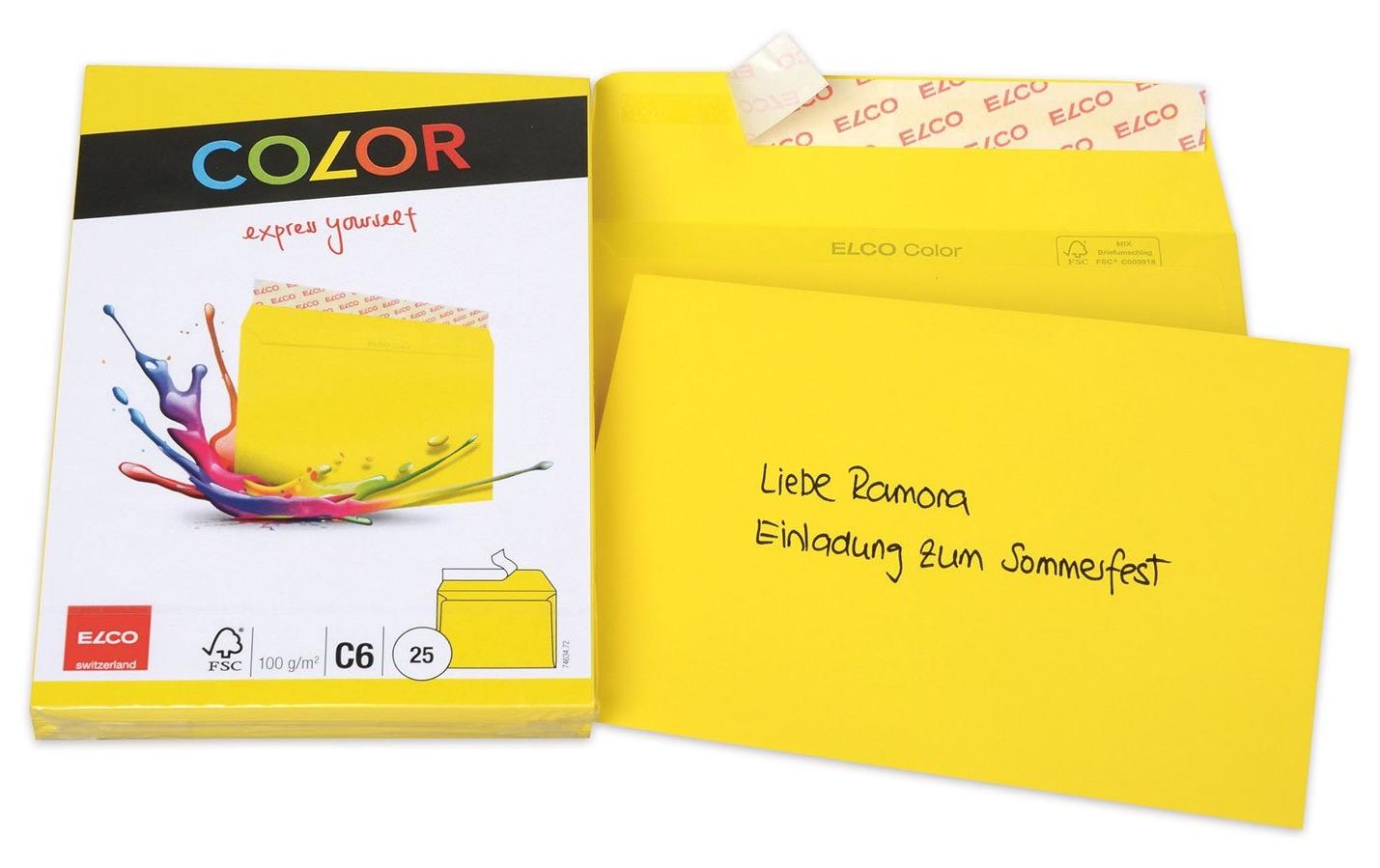 Couvert Color C6, Keine Fenster, 25 Stück, GelbFarbige Briefumschläge von Elco