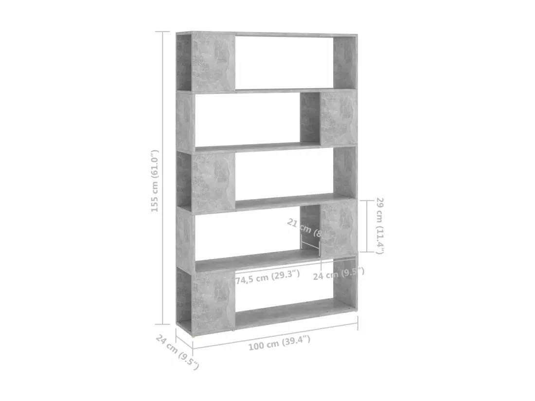 Bibliothèque de séparation Gris béton Bois d'ingénierie