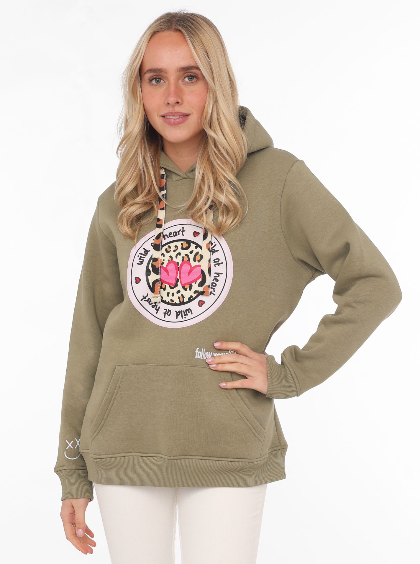 Zwillingsherz Hoodie , Kapuze, Langarm, Kängurutasche, Leo-Details, modisch