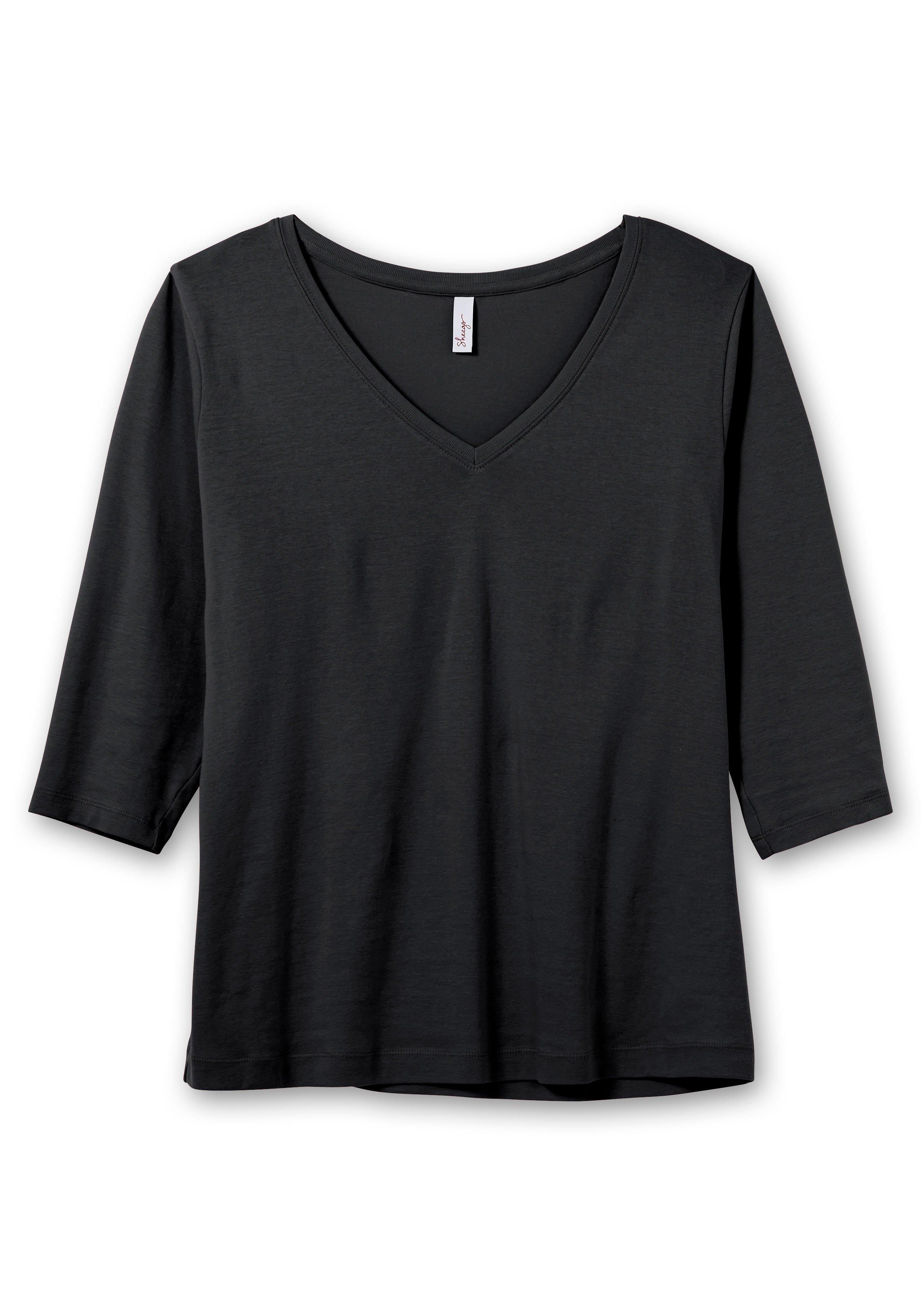 Shirt mit 3/4-Arm und V-Ausschnitt, in Rippqualität