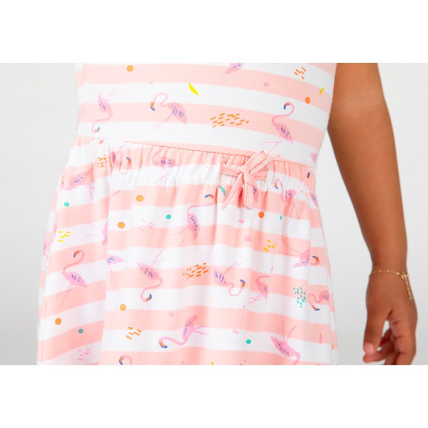 Robe manches courtes à rayures et imprimé flamants roses pour bébé fille - Blanc