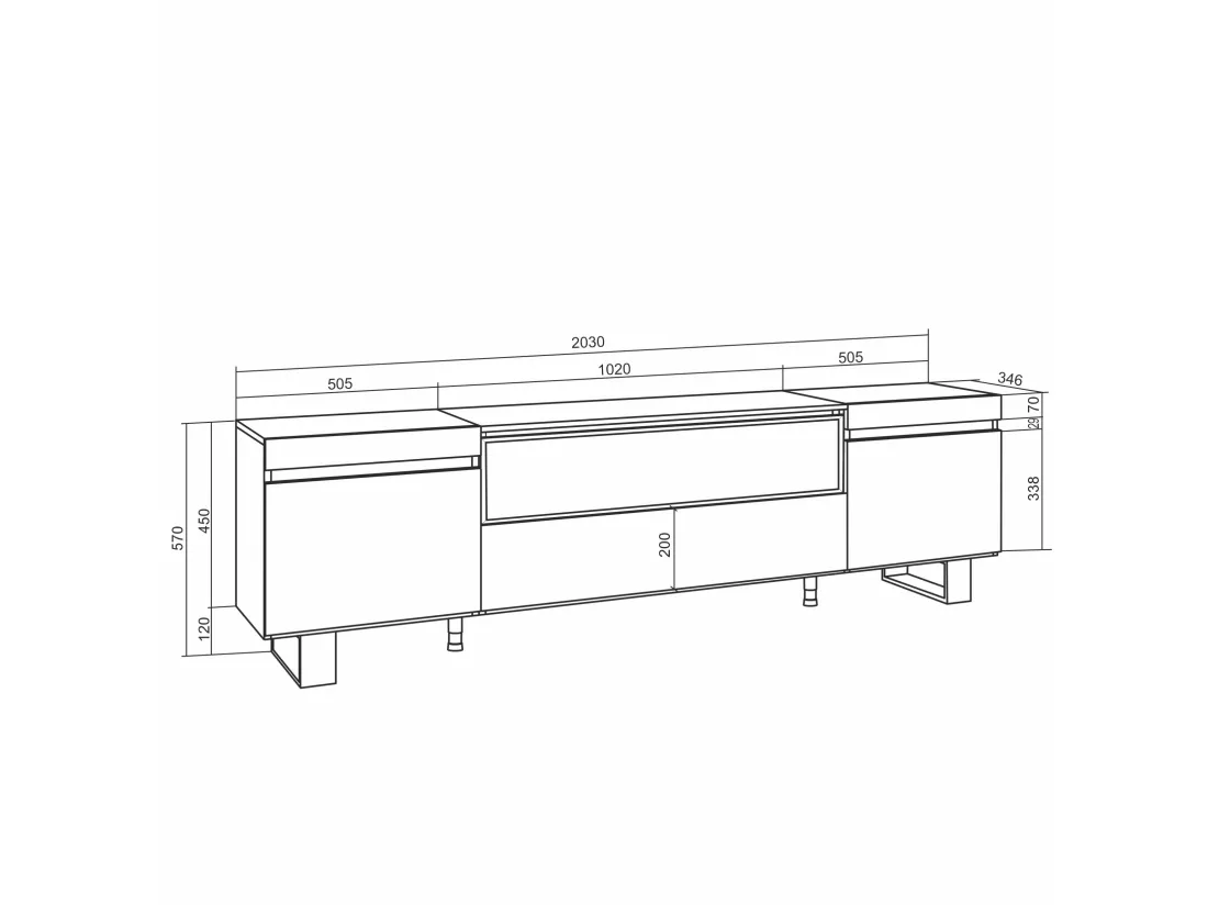 Meuble TV, Banc Télé, 200x57x35cm, Pour les TV jusqu'à 80