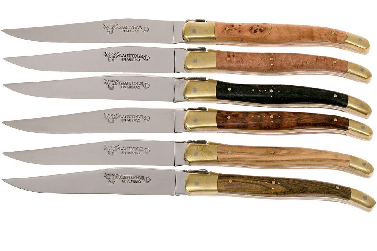Laguiole en Aubrac steakmessenset 6-delig gemengd hout, 62C99BDLBH