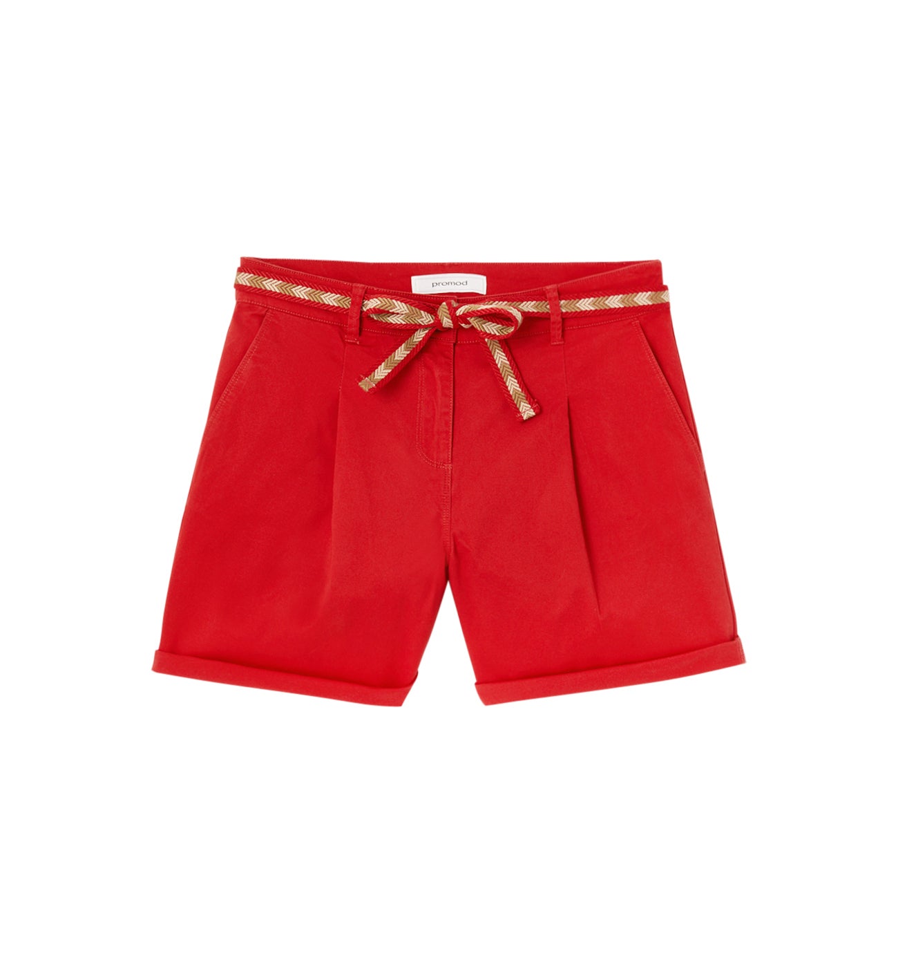 Short à pinces + ceinture - Rouge