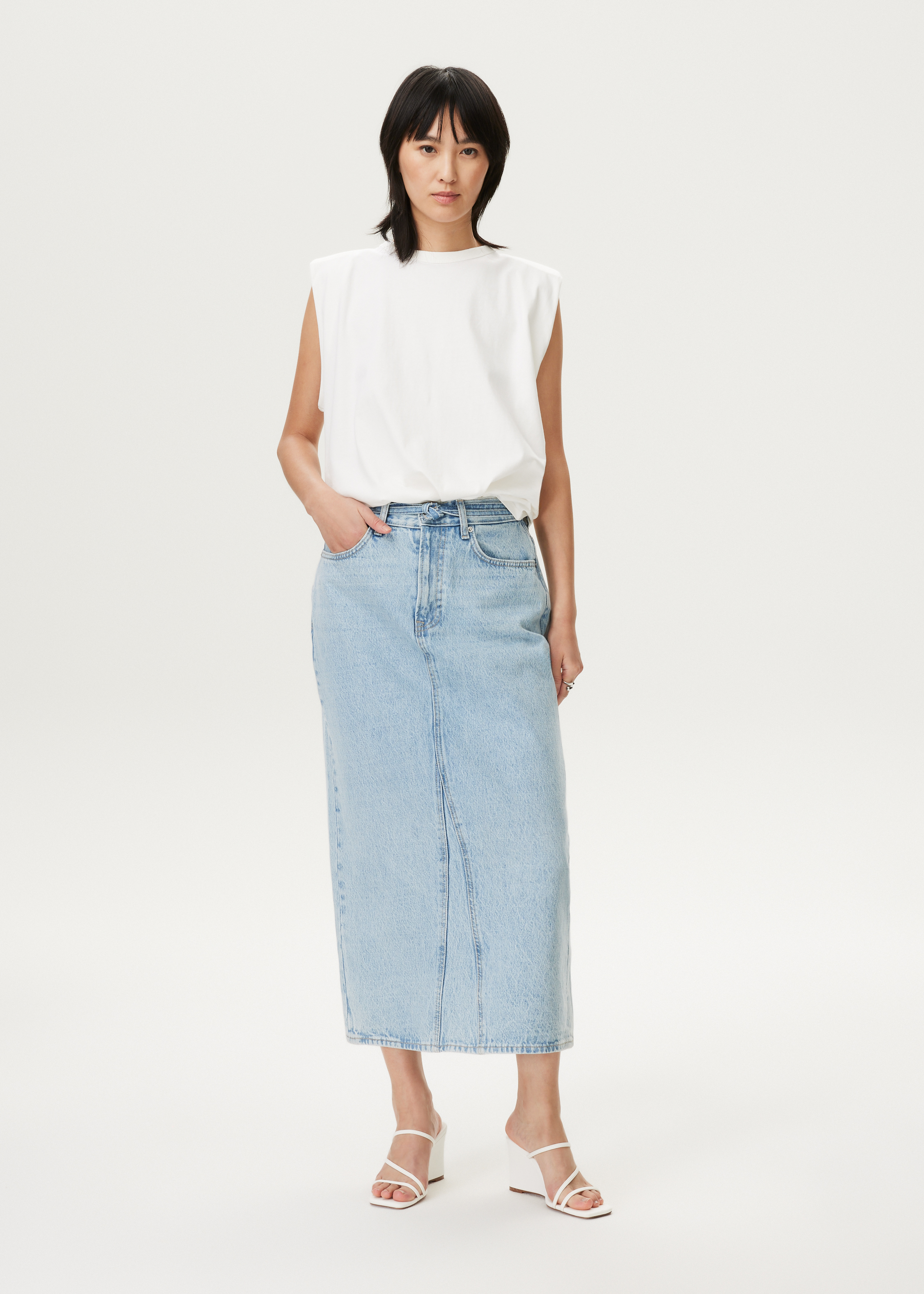 Midi denim rok met striksluiting