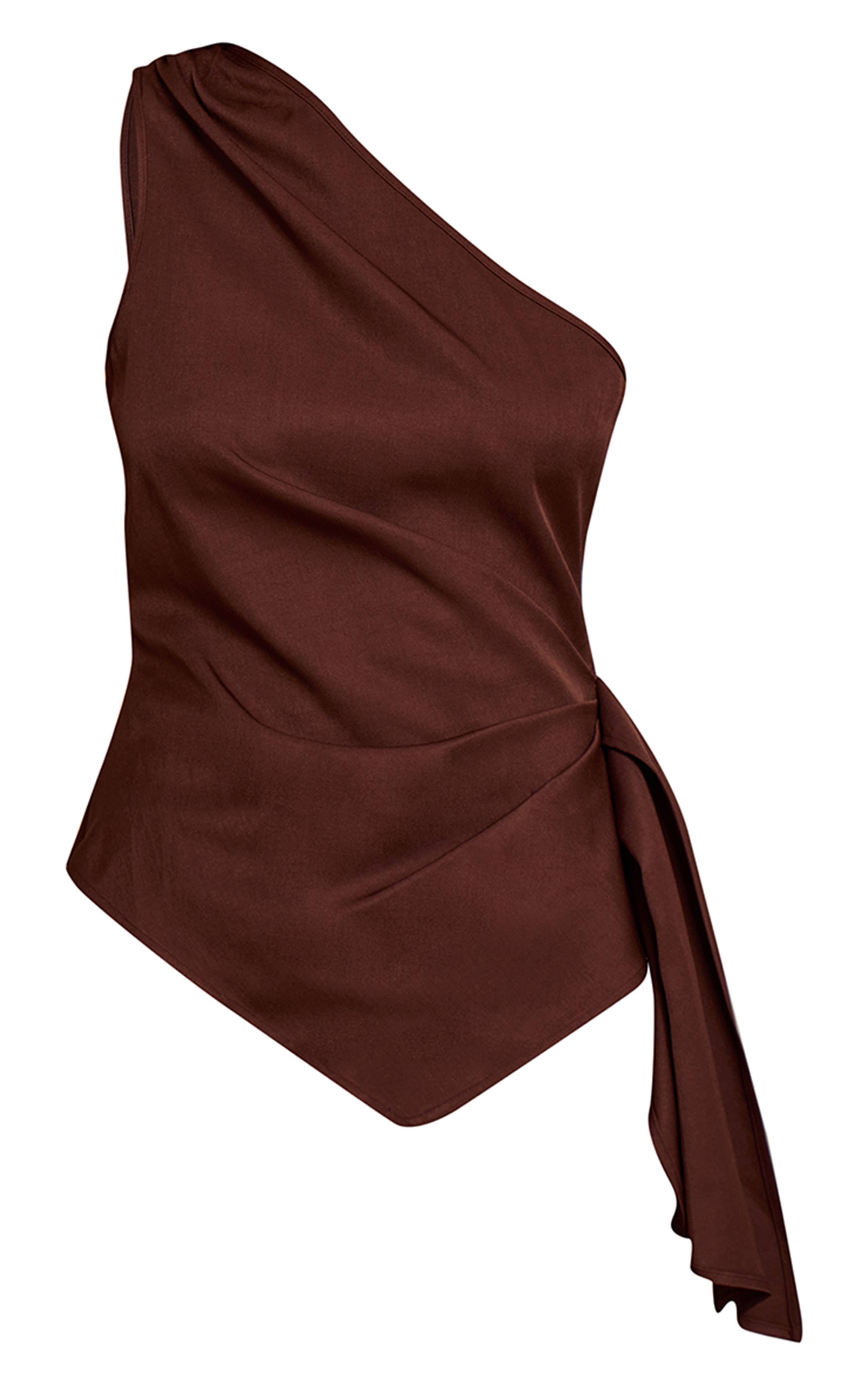 Dark Chocolate Haut Drapé Asymétrique En Tissu Tissé Couleur Lait De Beurre