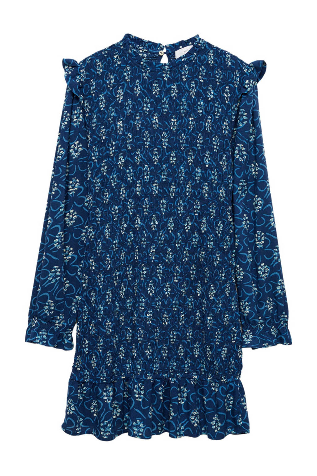 MANGO TEEN A-lijn jurk met all over print en ruches donkerblauw/blauw
