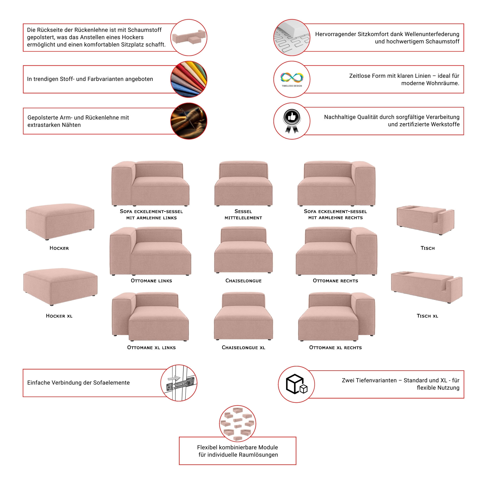 GOODproduct Sofaelement »HAILY Tisch XL für das Modulsofa, extra tief, Masse B/T/H: 45/130/37 cm« als Modul oder separat verwendbar, mit Steckfach und Ablagefläche