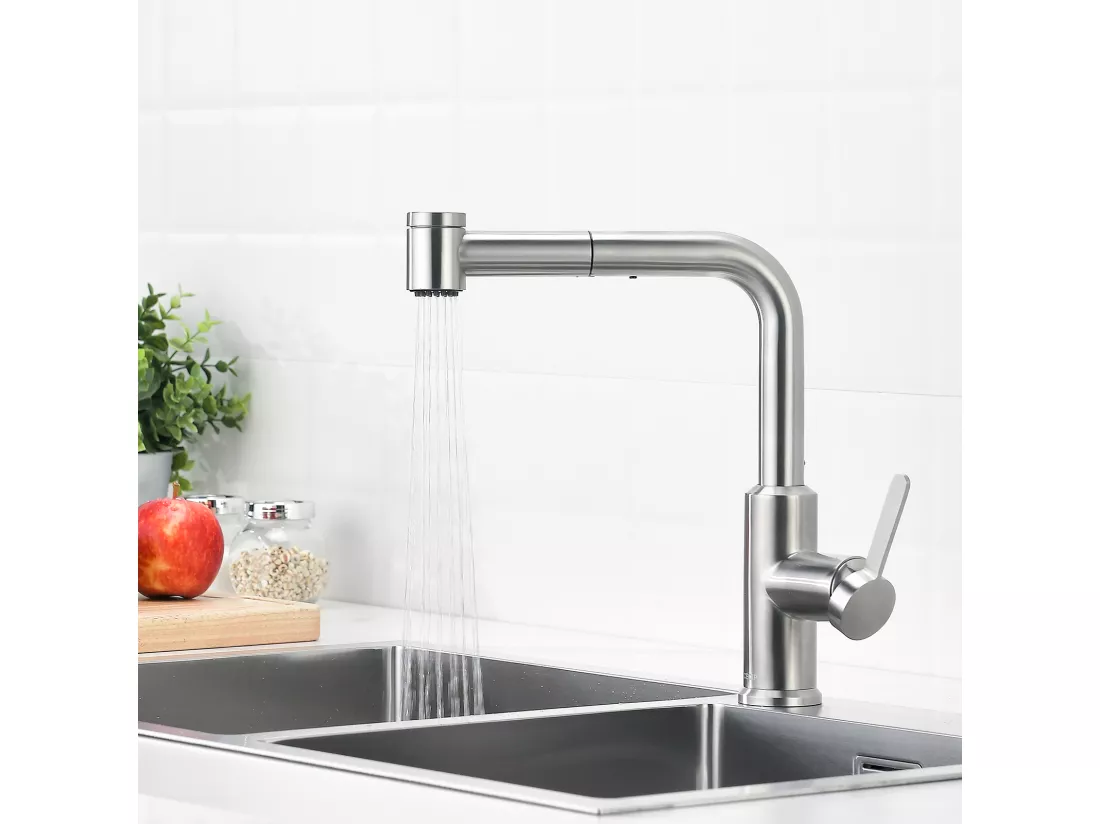 Cecipa max Mitigeur de Cuisine Extractible - Robinet Cuisine à 2 Jets 360 Rotatif - Mitigeur Evier avec Douchette Brossé,EU Modèle