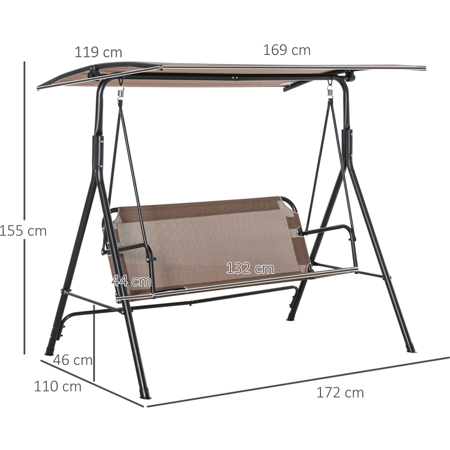 Outsunny 3- Sitzer Hollywoodschaukel mit Sonnendach braun